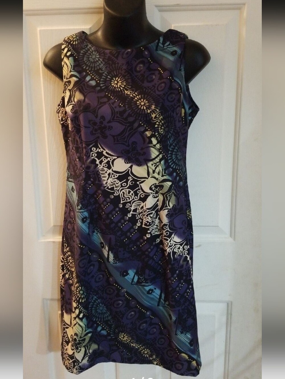 connected apparel Purple and Teal Floral Print Sleeveless Midi Dress